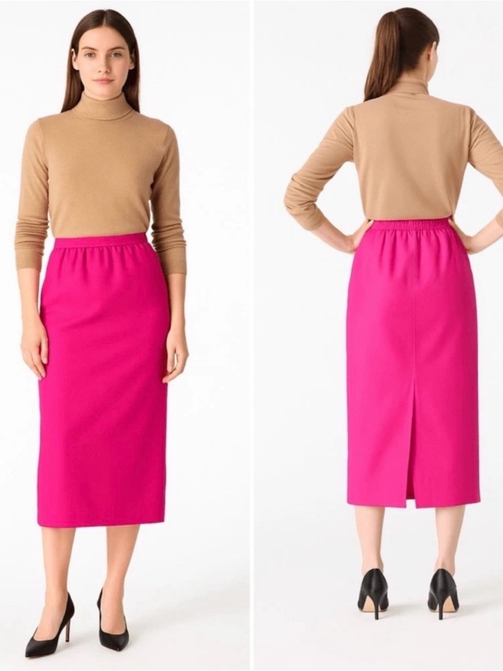 J. Crew Hot Pink High-Waist Midi Pencil Skirt